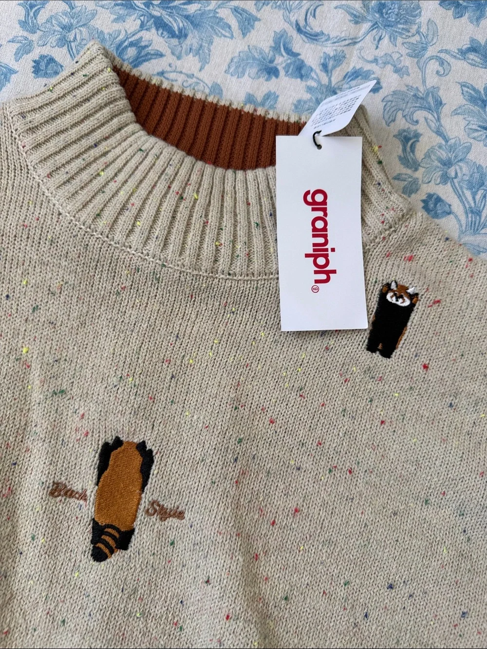 NWT Graniph High-Neck Cream Knit Sweater Red Panda Embroidery Medium